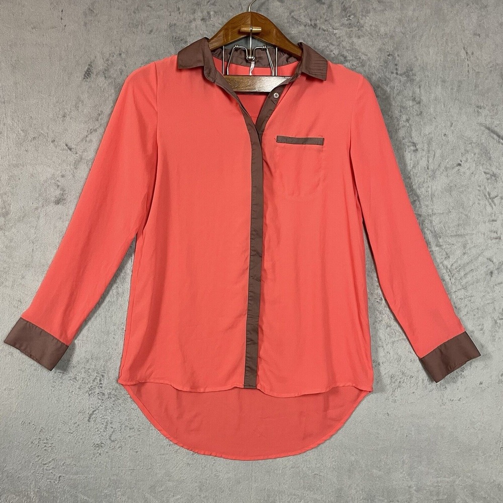 Free People‎ Semi-Sheer Button Up Blouse Long Sleeve XS Collared Preppy Academia